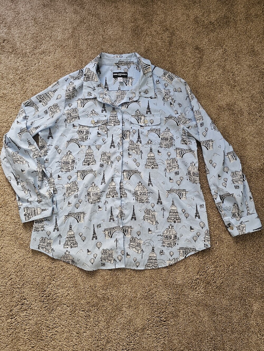 Karl Lagerfeld Light Blue Architectural Print Button-Down Shirt
